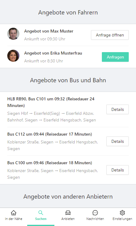 Screenshot der Suchfunktion